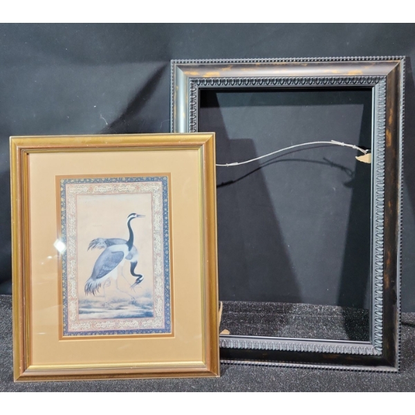 Print of Bird 15 X 18 Framed Under Glass and Empty Frame 17 X 23 No Glass