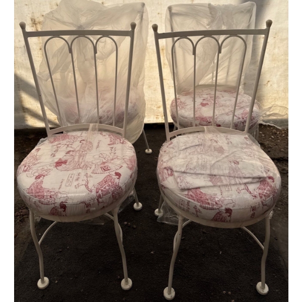 Set of 4 Lovely Stools/Chairs w/ Oriental Print on Canvas & Table - 36T Each, Table is 36W, 28T 