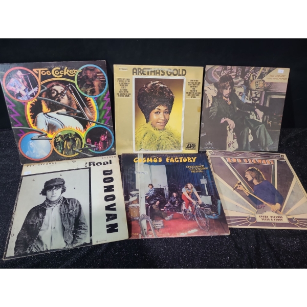 Assorted Vinyl: Joe Cocker, Aretha Franklin,  Donovan, CCR, 2 Rod Stewart Albums