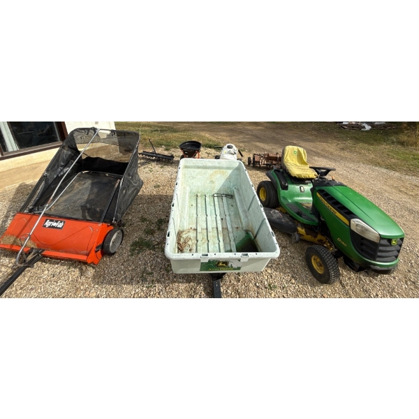 John Deere Model D130 Riding Mower and All Attachments Pictured! Bucket 39 X 58, Bagger 51 W