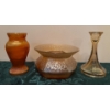 Image 2 : Soda Gold Spittoon Marigold Carnival Glass & Tree Of Life Candle Stick Jeanette Gls Co