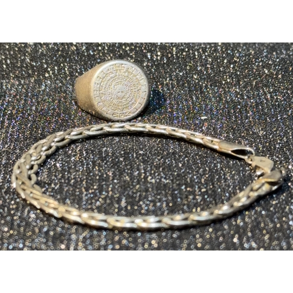 .925 Silver Bracelet and Mayan Calendar Signet Ring