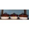 Image 2 : Three Gailtyn-Sutton Small Oval Stoneware Crocks w/lids - Three Tone Brown Mini-Dutch Ovens 