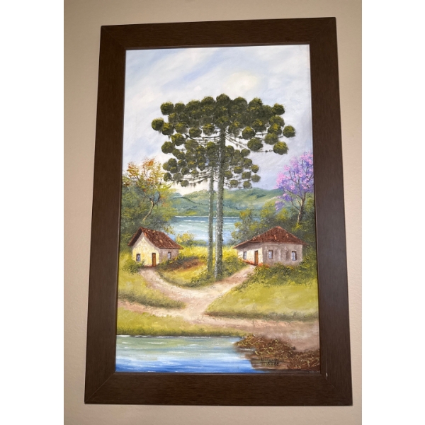 Framed Painted Brazilian Rural Landscape ft/ Araucaria Trees & More