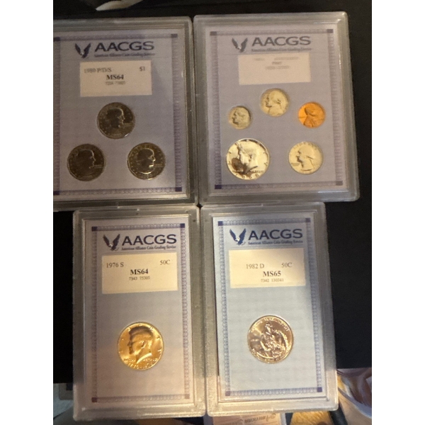 AACGS GRADED PR67 1968-S U.S COIN PROOF SET WITH KENNEDY SILVER HALF DOLLAR ACGS  1976 s MS64 50c 19