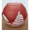 Image 8 : Trio of Snowmen 4 W, 5.5 T, Wooden Vase 4" Top, 11 T, Red Glass "Santa" 5 T, Winter Scene Glass 6 T