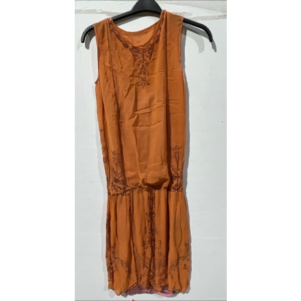 1920's Beaded Slip Dress (burnt orange with salmon slip and beadwork)