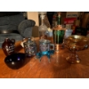 Image 2 : collection of carnival glass, piggy banks, whiskey, bottles, and decanters, and a vintage globe from