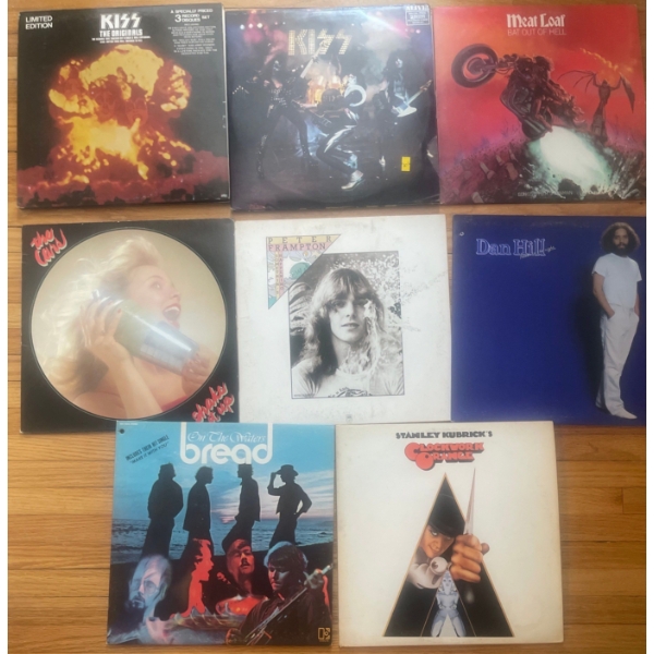 Vintage Collectible Albums /Records Meat Loaf, Kiss, The Cars, Peter Framton, Dan Hill, Stanley Kubr