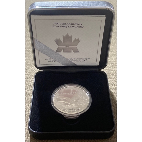 1997 10th Anniversary Silver Proof Loon Dollar 92.5% Silver 25.175 Grams