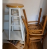 Pair of Chairs 17 W, 15 D, 30 T, Stool 12" Diameter Top, 29 T, White Shelf 24 W, 12 D, 11 T 
