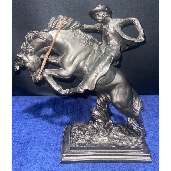 Rider On A Horse Plaster Sculpture by Quality Statue Crafters  14" tall-Front Right Hoof Has Been Re