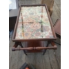 Image 2 : Wooden Tea Cart - Glass Covered Floral Needlepoint Top (30" x 17.5" x 32" Inches)