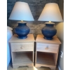 Image 1 : Vintage Art Deco Navy Blue Table Lamps w/ Modern Minimalist End Tables 21x21x25