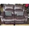 Image 1 : Genuine Leather 2 Seat Power Recliner w/ Geometric Patterned Throw Pillows 50x32x37