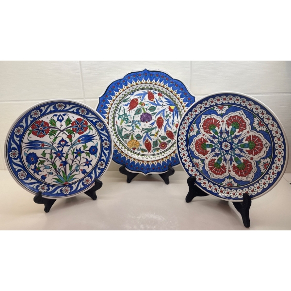 Hand Painted Turkish Iznik Art Pottery Plates - Traditional Design 16"diameter