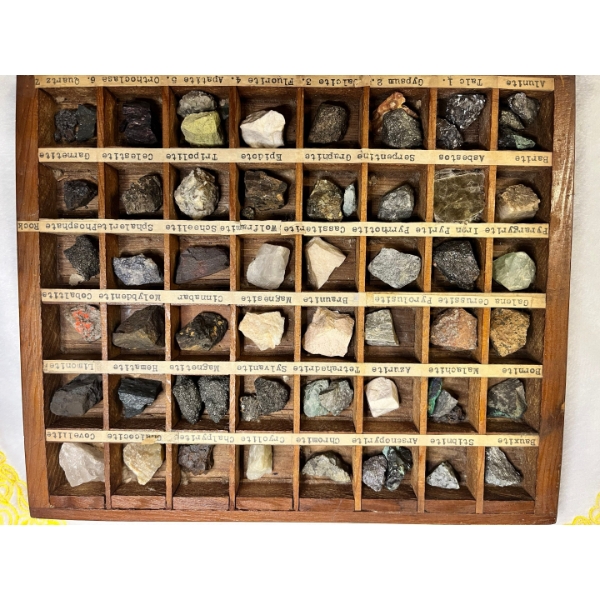 Vintage Educational Mineral Specimen Collection Housed In A Compartment Tray For Study And Display