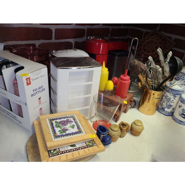 To-Go Cups, Nespresso Red Vertuo Machine,  Blue and White Ceramic Canisters- Tallest: 11 T and More!