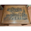 Image 2 : Wooden Table with Oriental Carved Scene Under Glass 22 T, 18 L, 13 W