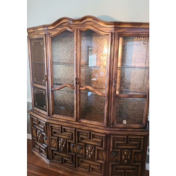 Wooden China Cabinet w/ Glass Interior Shelves  73 W, 18 D, 81 T 