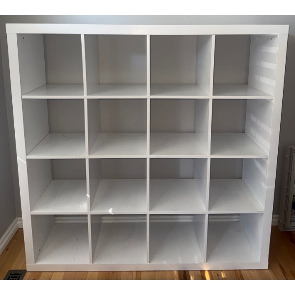 White IKEA KALLAX Shelf Unit 58x58"- 12 Cubed Shelf/ Storage Cubes