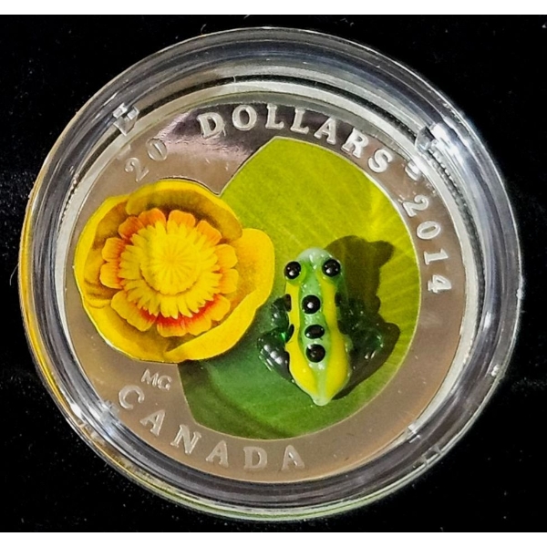 2014 $20 Water-lily and Venetian Glass Leopard Frog - 99.9% Fine Silver Coin