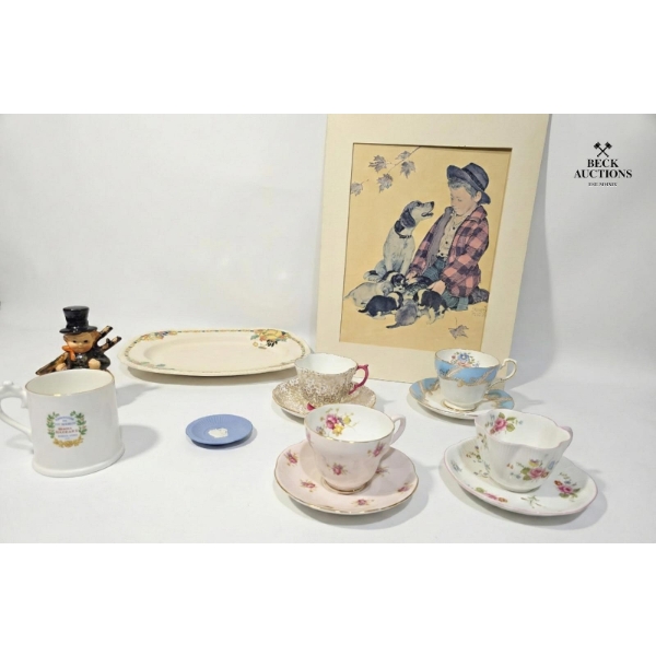 Teacups and Saucers with Mini Wedgwood Plate 