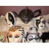 Image 4 : Ceramic Painted Mask Collection (1 Damaged But Repaired) w/ EP Brass Teapot 