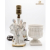 Image 2 : 1950s Set Of Two German-Style Porcelain "Courting Couple" Figural Boudoir Lamps And Japan Planter