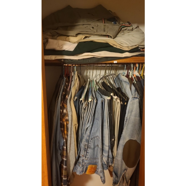 Contents of Closet- Men's Clothes: Med/ Large Shirts, 34/36 Pants, Ties 