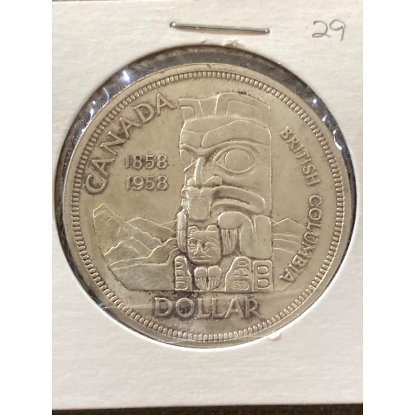 1958 British Columbia Silver Dollar Coin, Canada