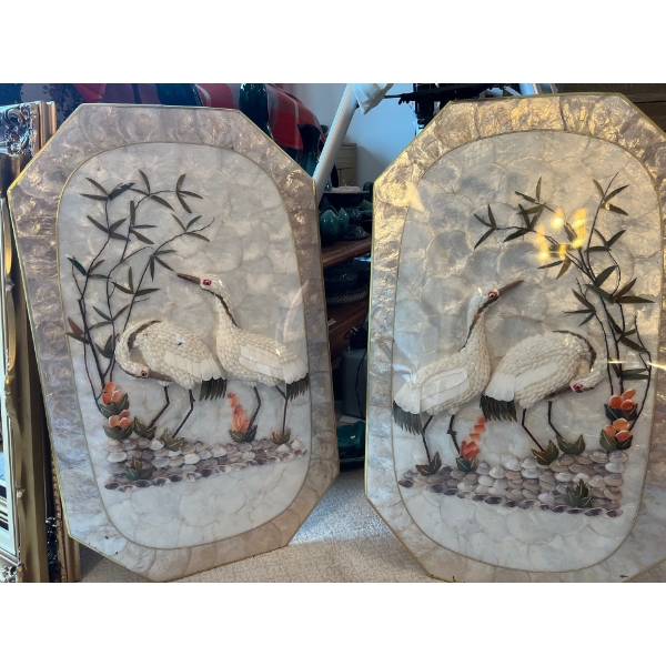 2 vintage piece of Capiz Asian inspired Shell Art very nicely made sealed in plastic wrap for protec