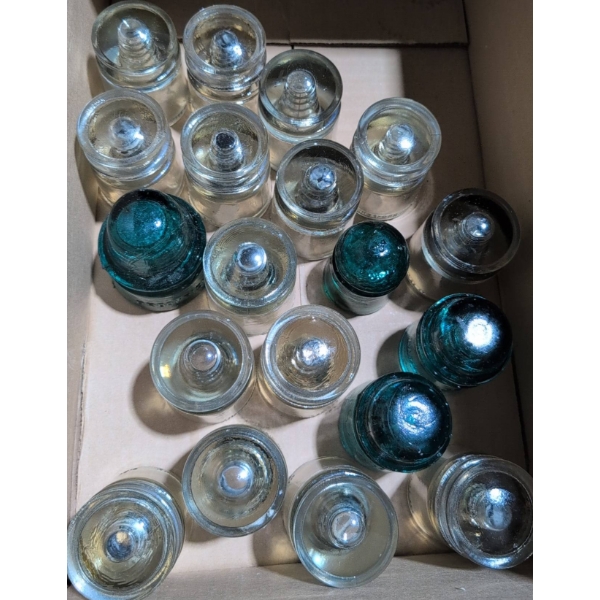 19 Glass Insulators Mixed Clear and Aqua