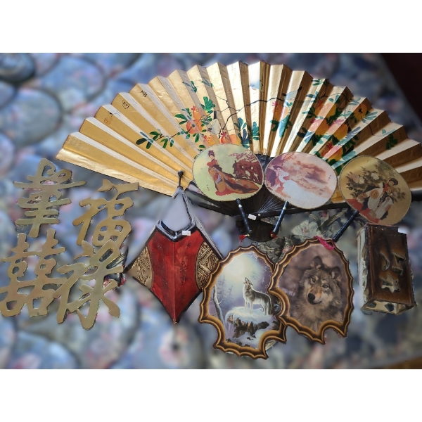 Large Asian Wall Fan 49 W, 26 T, Triangular Wall Decor 21 T and More! 