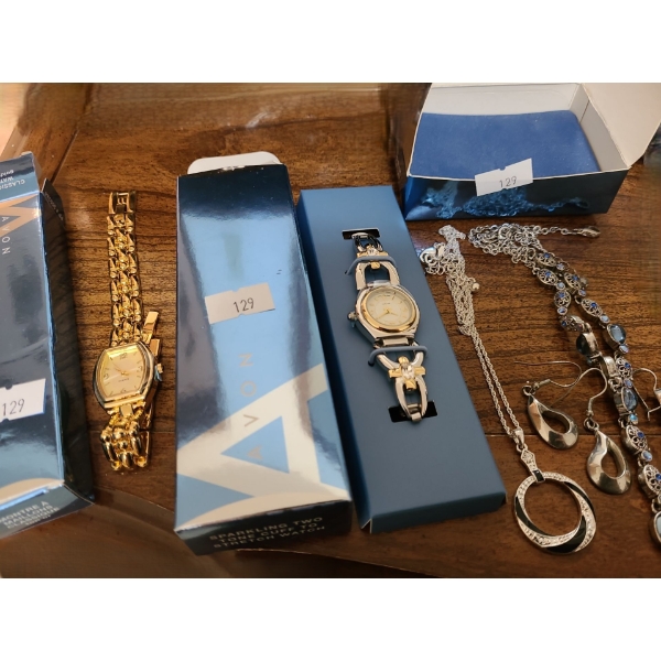 Two Avon Watches in Boxes and Other Assorted Fashion Jewelry
