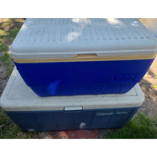 Coolers: Igloo 24 W, 15 D, 14 T and Coleman  34 W, 16 D, 18 T