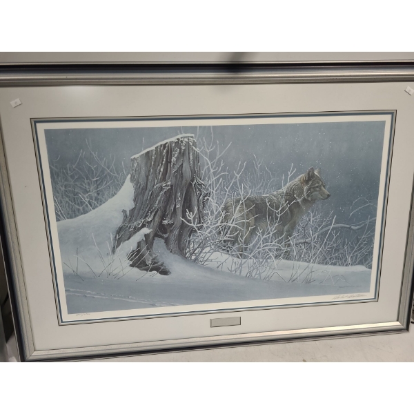Numbered Print 1204/4500 "Winter Trackers", Artist Robert Bateman, 43.5 x 30 Framed Under Glass