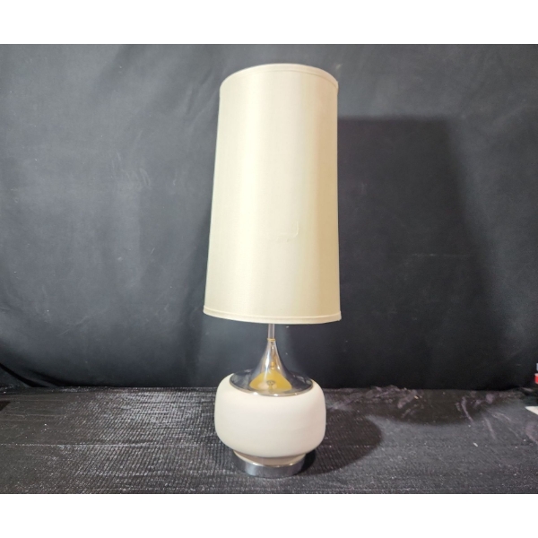 Mid-Century Modern White Glass and Chrome Accent Table Lamp - Tested