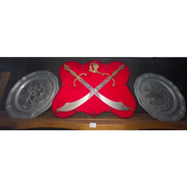 Velvet Lined Code of Arms Plaque w/ Collectable German Pewter Plates