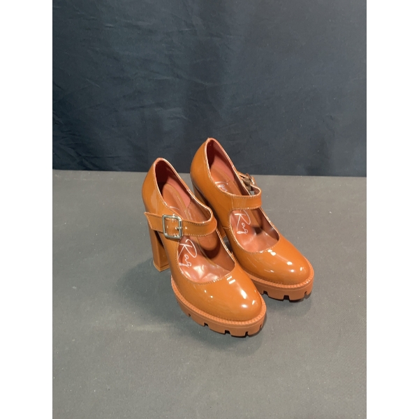 London Rag Tan Patent Mary Jane Block Heel Shoes
