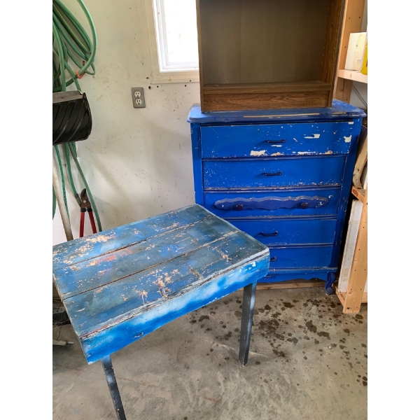 Blue Wood Table - Shelf - Blue Dresser
