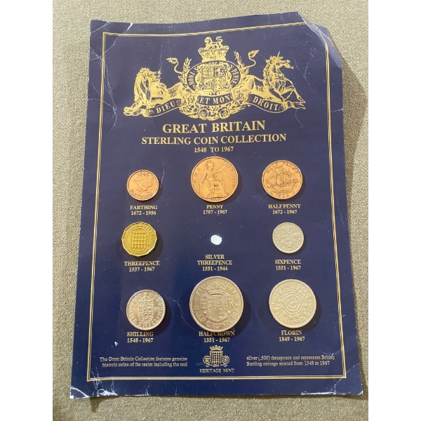 Great Britain Sterling Coin Collection, 1548-1967, with Display Board