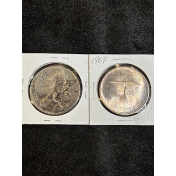  1967 Canada goose Silver Dollar x2 46.6g .800 Silver