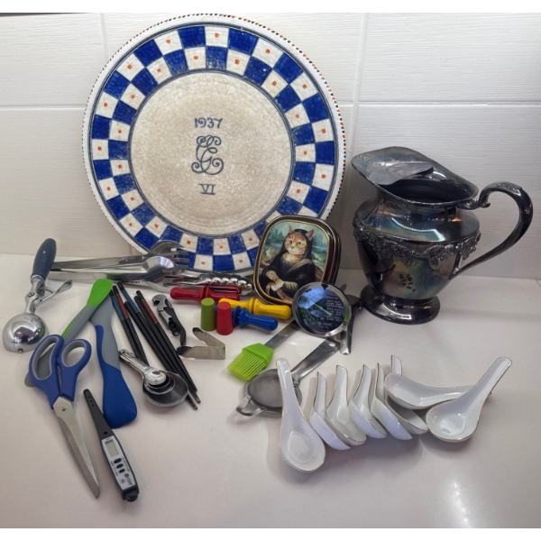 Culinary Essentials - Kitchen Tools & Utensils Silver Plated Copper Jug  Checkered Platter & more