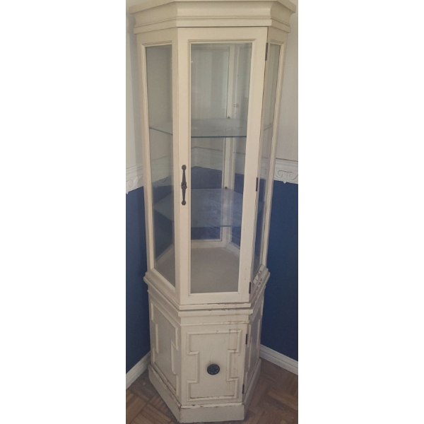 Corner Display Glass Cabinet w/ Bottom Storage Cupboard 24 W, 21 D, 69 T 