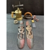 Image 2 : Lot: Brass Blowtorch, Flat Iron, Carved Masks, Figurines, and More