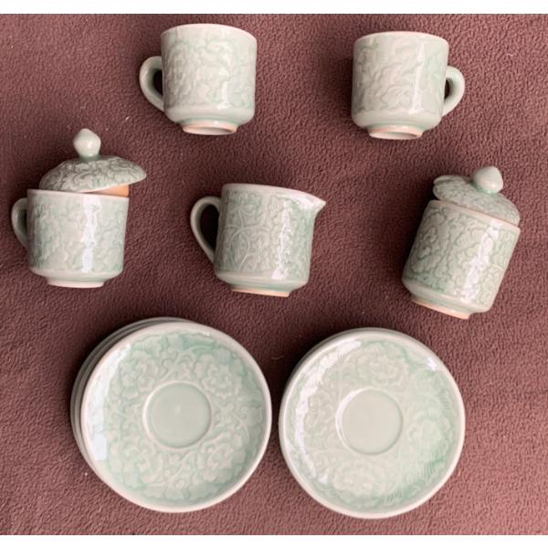 Vintage Siam Celadon Small China Dish Set w/ Matching Plates 