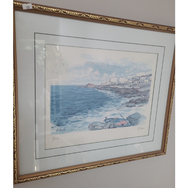 Framed Watercolor Print "Marina" by M. Marten 22 X 19