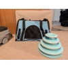 Image 1 : Light Blue Pet Carrier and Multi-Level Cat Toy with Ball
