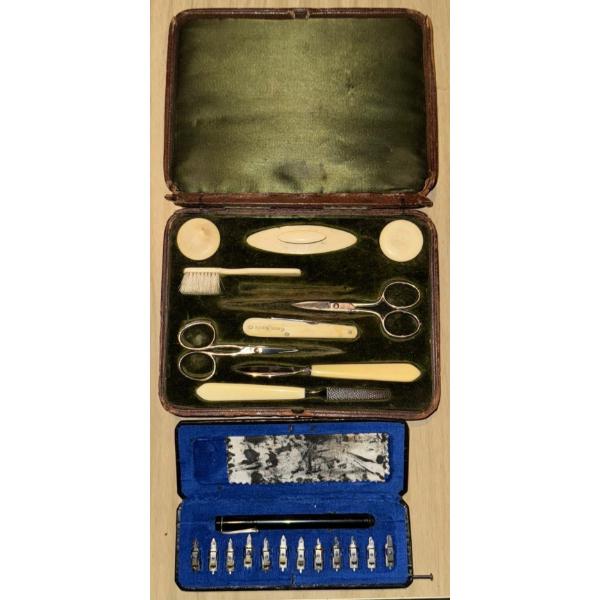 Lovely Vintage Beauty Care Set Including Scissors, Files, 'Corn Knife' Plus Vintage Fountain Pen Set